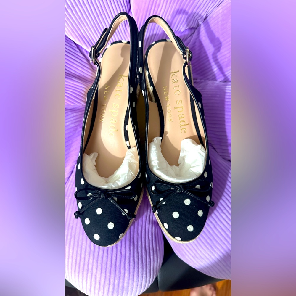 KATE SPADE POLKA DOTS ESPADRILLE WEDGE SANDALS